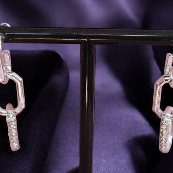 Vintage AVON Triple Chain Rhinestone Encrusted Dangle Stud Earrings - Picture 2 of 4